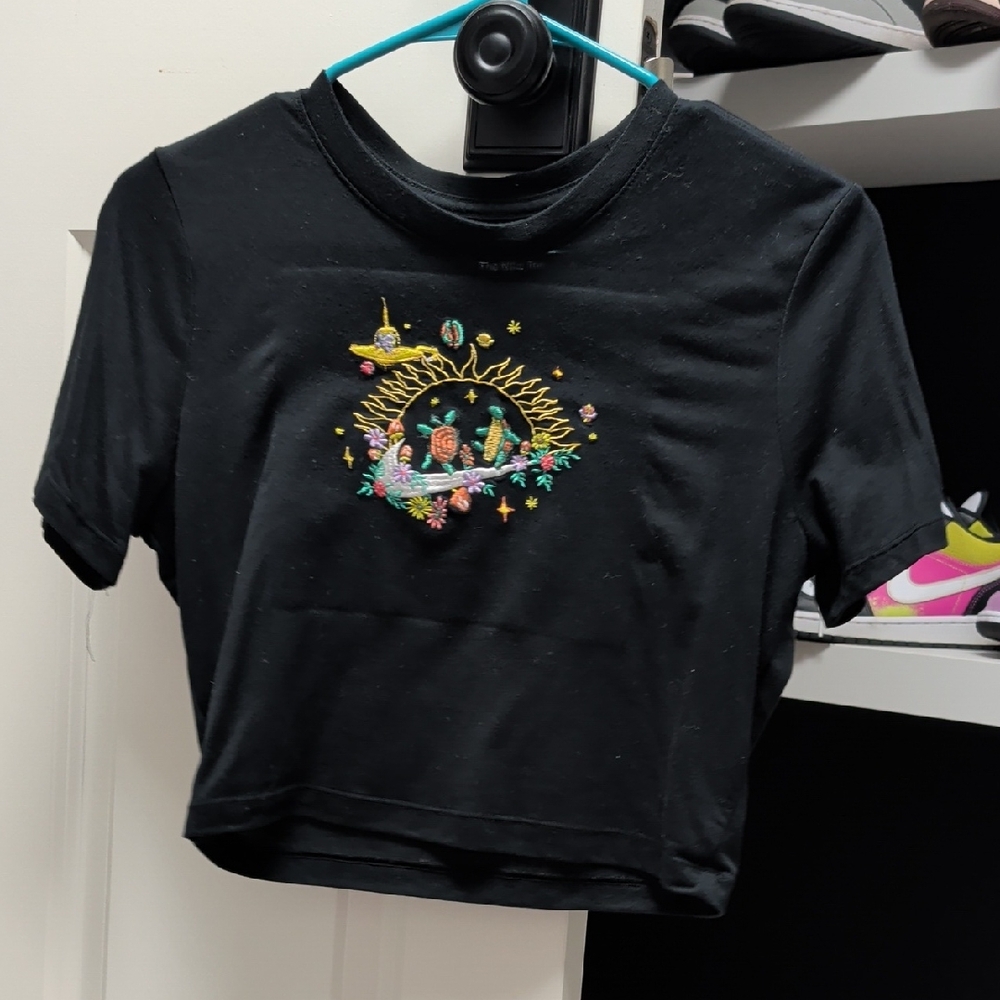 Nike Black Crop Top with Vibrant Embroidery